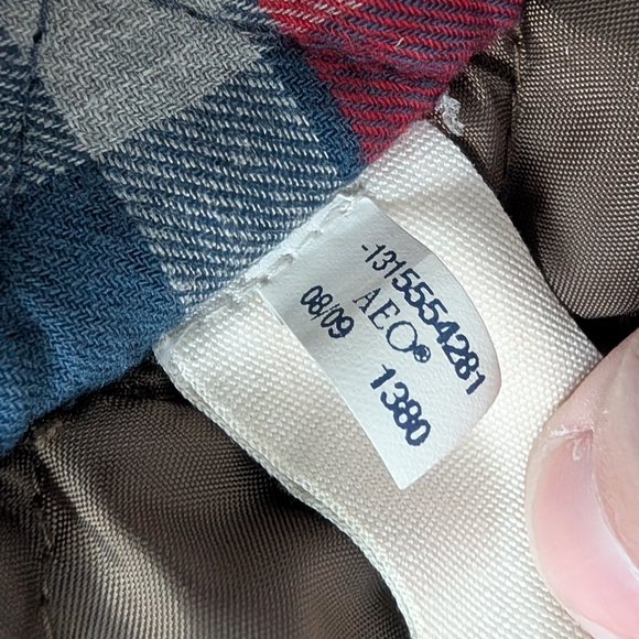 VTG Y2K American Eagle Bomber Jacket Coat Faux Fur Flannel Plaid Lined Womens XS - Picture 6 of 11